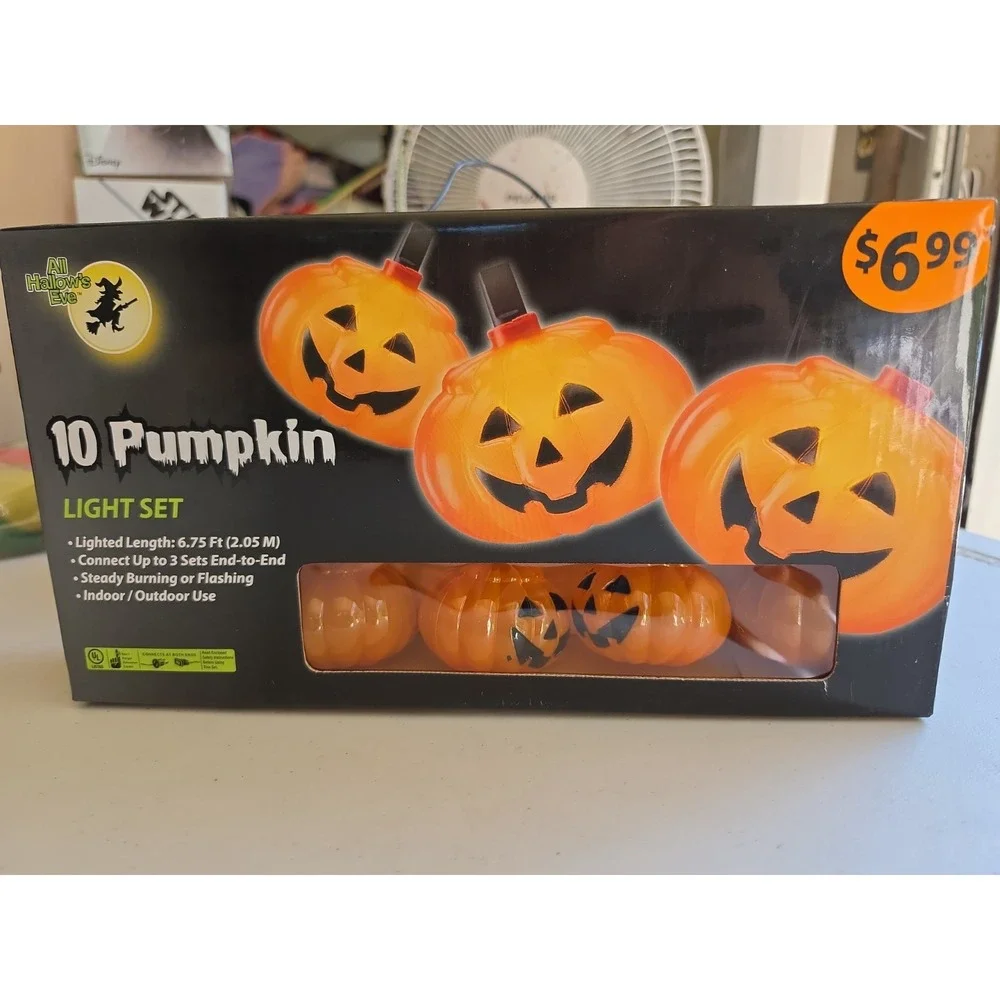 Vintage Pumpkin Light Set Halloween 10 Pumpkin Set New In Box